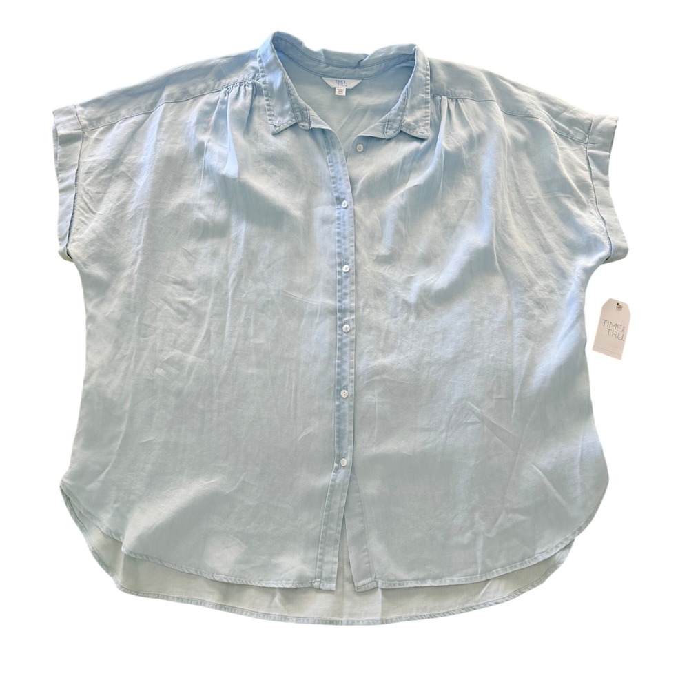 Time and Tru Womens Brielle Camp Shirt Light Wash Blue‎ Lyocell XXXL 22 NWT